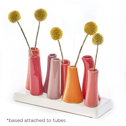 Tubular Ceramic Flower Vase, Orange & Pink