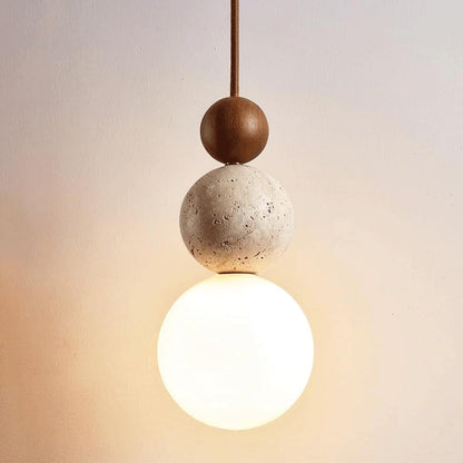Travertine Wood & Glass Mini Pendant