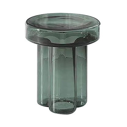15" Round Hand-Blown Glass Accent Table, Green
