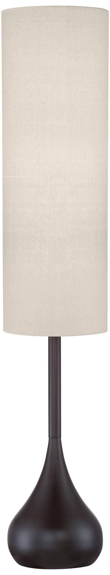 Possini Euro Design Mid Century Modern Retro Floor Lamp Standing 62" Tall Dark Bronze Metal Droplet Off-White Cotton Cylinder Shade Decor for Living Room Reading House Bedroom Home