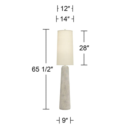 Possini Euro Design Leisa Mid Century Modern Coastal Southwest Bohemian 64 1/2" Tall Standing Floor Lamp Foot Switch Natural Hammered Pattern Living Room Bedroom House Reading Office Home Décor