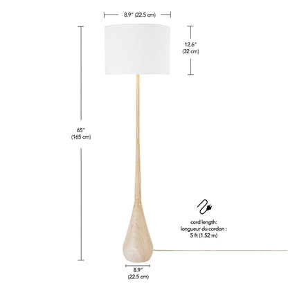 Globe Electric 65" Floor Lamp, Wood-Toned Finish, White Cotton Shade, Japandi Style, E26 Base, On/Off Rotary Switch, 5-Ft Cord, 52112
