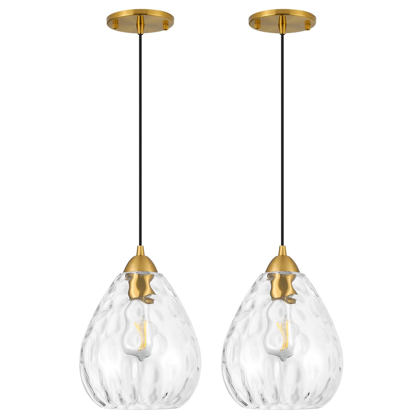Clear Glass & Brass Mini Pendants, Set of 2