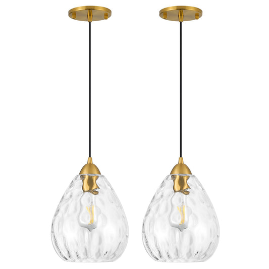 Clear Glass & Brass Mini Pendants, Set of 2