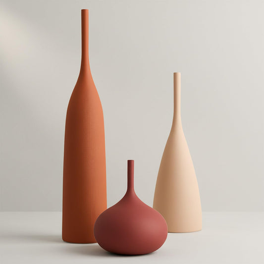 Orange/Multicolor Ceramic Vases, Set of 3