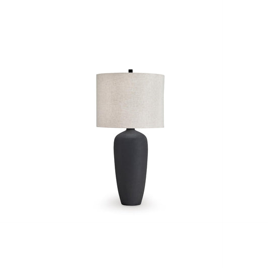 Signature Design by Ashley Ryenburg Modern Table Lamp with 3-Way Switch and Drum Shade, Black