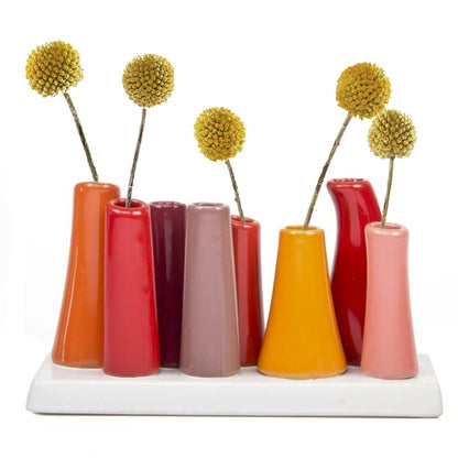 Tubular Ceramic Flower Vase, Orange & Pink