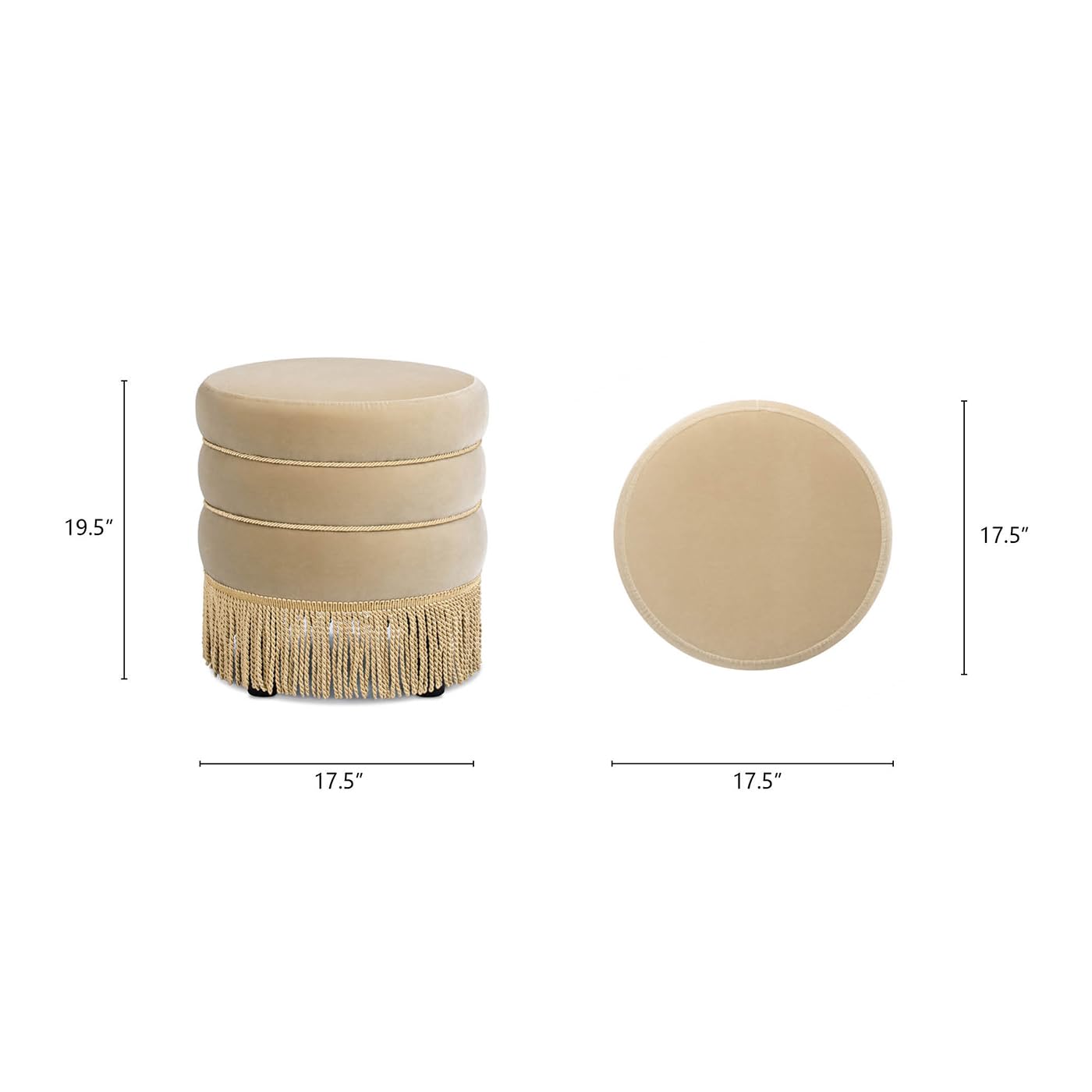 Velvet Round Ottoman with Fringe