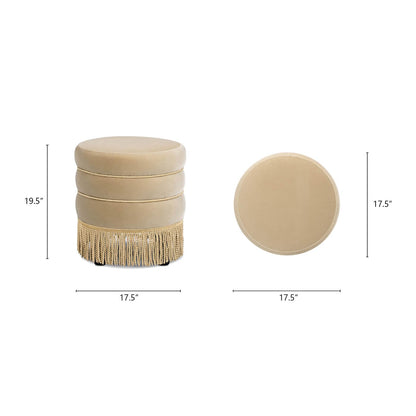 Velvet Round Ottoman with Fringe