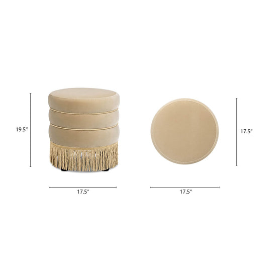 Velvet Round Ottoman with Fringe