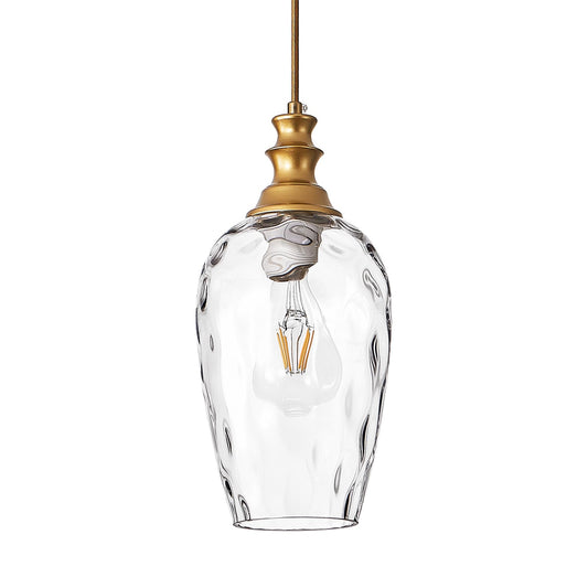 Hand-Blown Clear Glass & Brushed Brass Mini Pendant