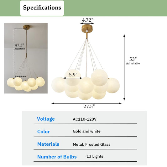 Frosted Glass Bubble Chandelier (13 Globes)