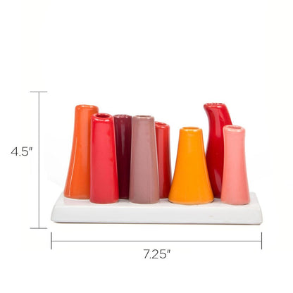 Tubular Ceramic Flower Vase, Orange & Pink