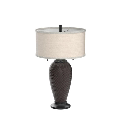 360 Lighting Cody Modern Industrial Rustic Table Lamps 26" High Set of 2 Hammered Oiled Bronze Brown Oatmeal Linen Drum Shade for Living Room Bedroom House Bedside Nightstand Home Office