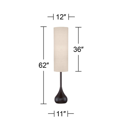 Possini Euro Design Mid Century Modern Retro Floor Lamp Standing 62" Tall Dark Bronze Metal Droplet Off-White Cotton Cylinder Shade Decor for Living Room Reading House Bedroom Home