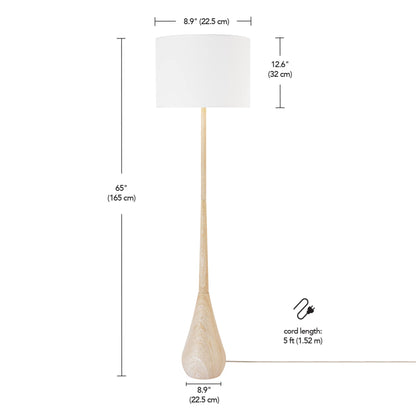 Globe Electric 65" Floor Lamp, Wood-Toned Finish, White Cotton Shade, Japandi Style, E26 Base, On/Off Rotary Switch, 5-Ft Cord, 52112