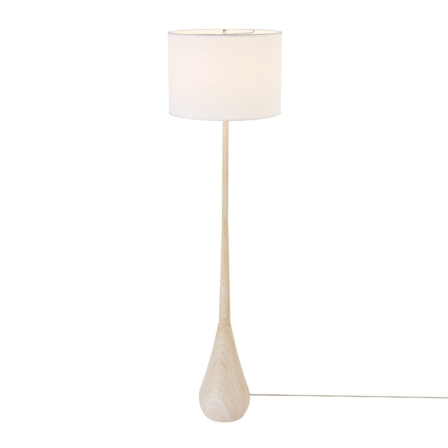 Globe Electric 65" Floor Lamp, Wood-Toned Finish, White Cotton Shade, Japandi Style, E26 Base, On/Off Rotary Switch, 5-Ft Cord, 52112