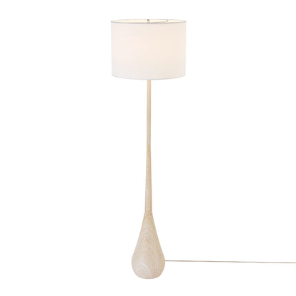 Globe Electric 65" Floor Lamp, Wood-Toned Finish, White Cotton Shade, Japandi Style, E26 Base, On/Off Rotary Switch, 5-Ft Cord, 52112
