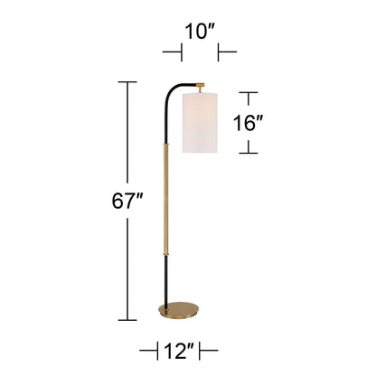 Possini Euro Design Sausalito Mid Century Modern Downbridge Floor Lamp 67" Tall Warm Gold Black Metal Linen Blend Fabric Cylinder Shade for Living Room Reading House Bedroom Home Office House