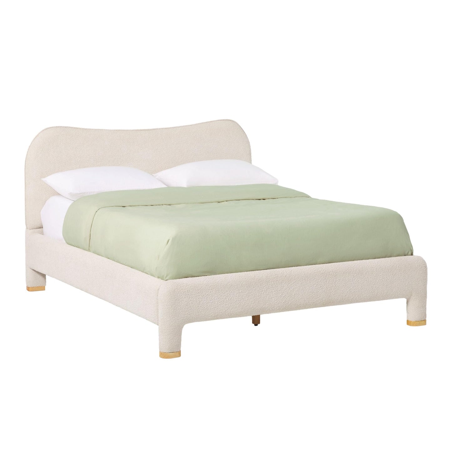 Curved Upholstered Queen Size Bed