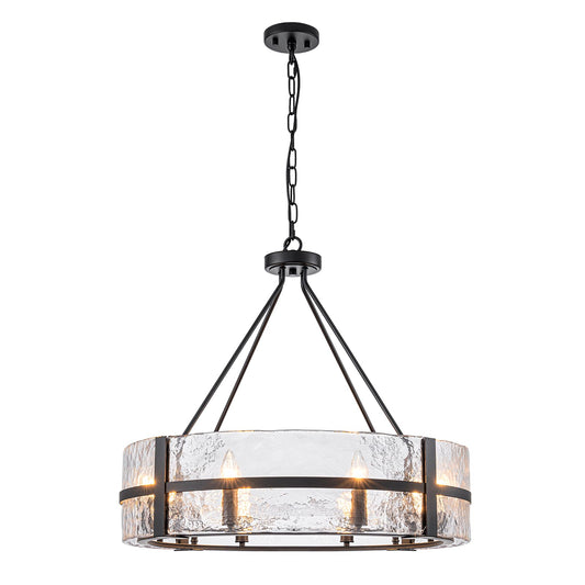 28" 8-Light Metal and Rippled Glass Chandelier