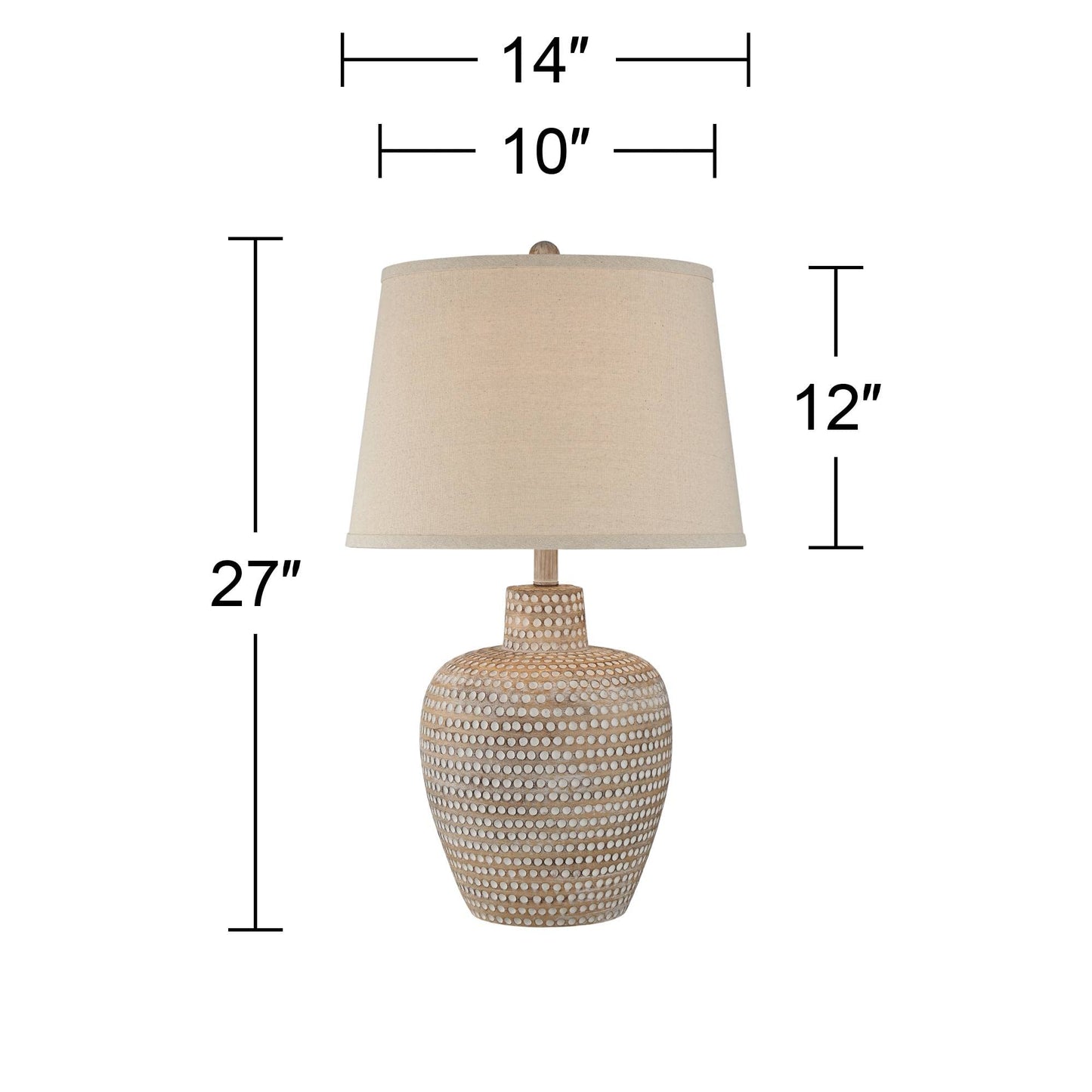Regency Hill Glenn Rustic Southwestern Style Pot Table Lamps 27" Tall Set of 2 Dappled Sandy Beige Oatmeal Fabric Drum Shades for Living Room Bedroom House Bedside Nightstand Home Office
