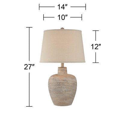 Regency Hill Glenn Rustic Southwestern Style Pot Table Lamps 27" Tall Set of 2 Dappled Sandy Beige Oatmeal Fabric Drum Shades for Living Room Bedroom House Bedside Nightstand Home Office