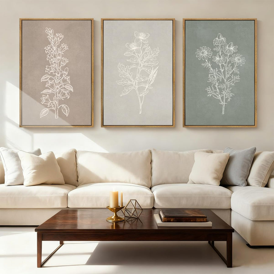 Framed Botanical Print on Canvas Wall Art, Set of 3