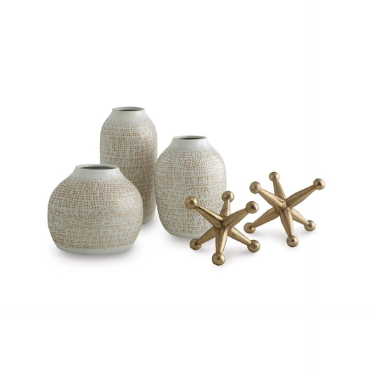 Metal Vases with Decorative Objects, Set of 5