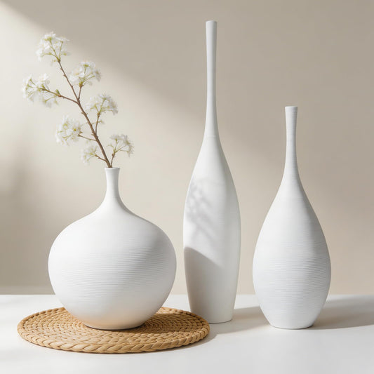 White Ceramic Vases, Set of 3
