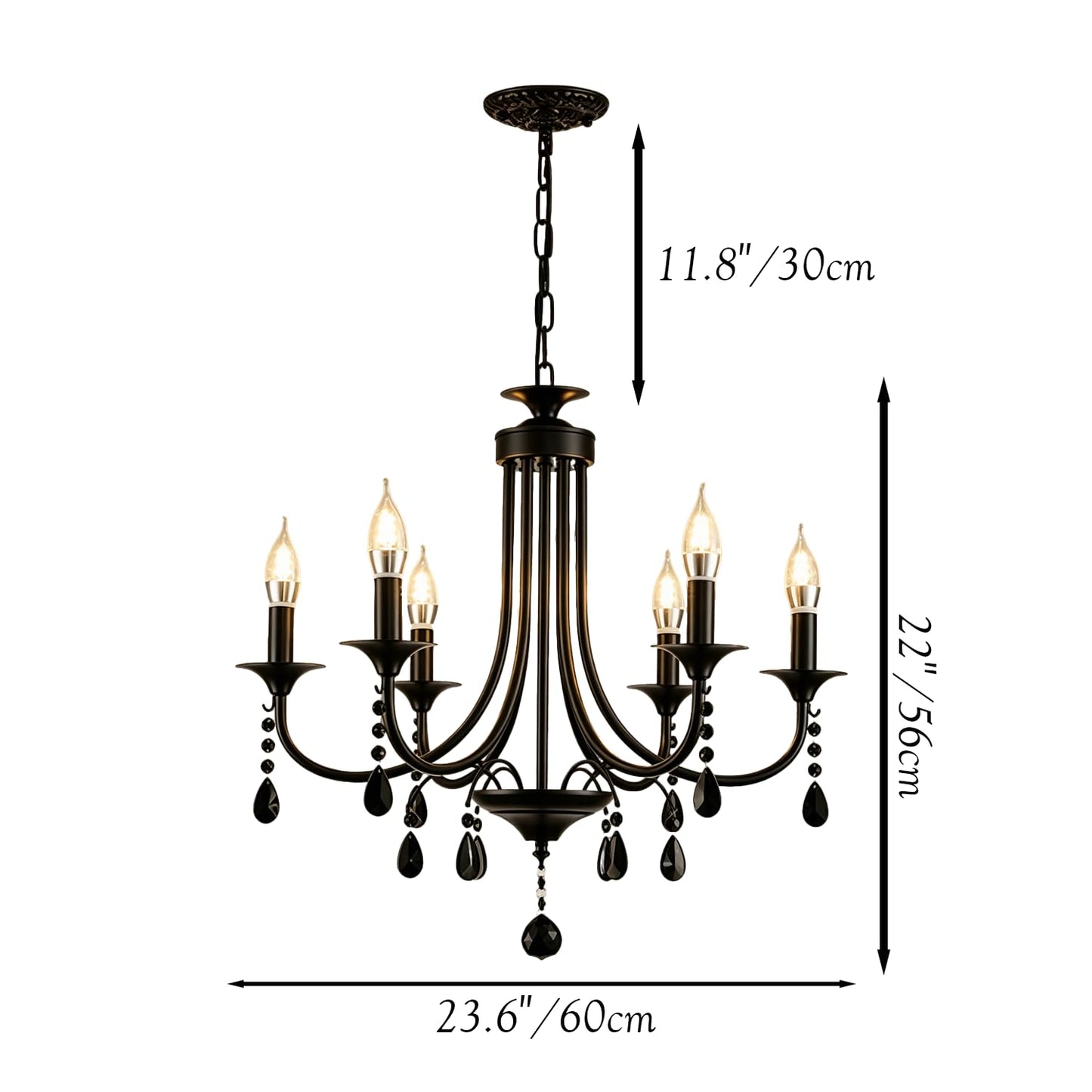 Glyphglow 23.6" Classic Traditional Black Crystal Chandelier Light Fixture