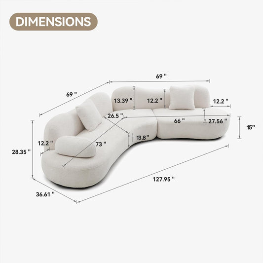 128” Curved Sectional with 2 Throw Pillows & 1 Arm Pillow
