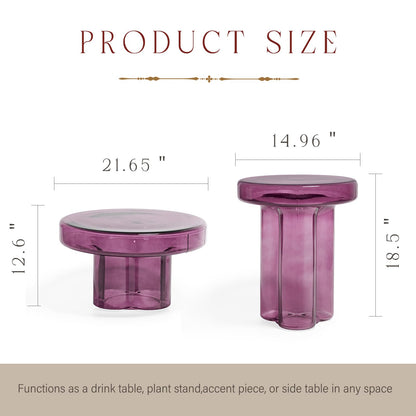 CAROCC Coffee Table, Round Glass Side Table for Living Room, Modern Small End Table with Tempered Glass Top (Grey Green, 14.96") (Lpurple, 21.65in*12.6in)