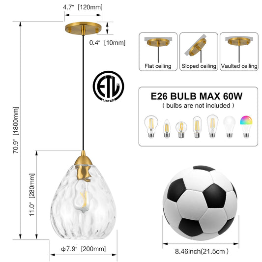 Clear Glass & Brass Mini Pendants, Set of 2
