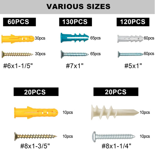 350 Piece Set of Assorted Screws and Anchors for Picture Hanging