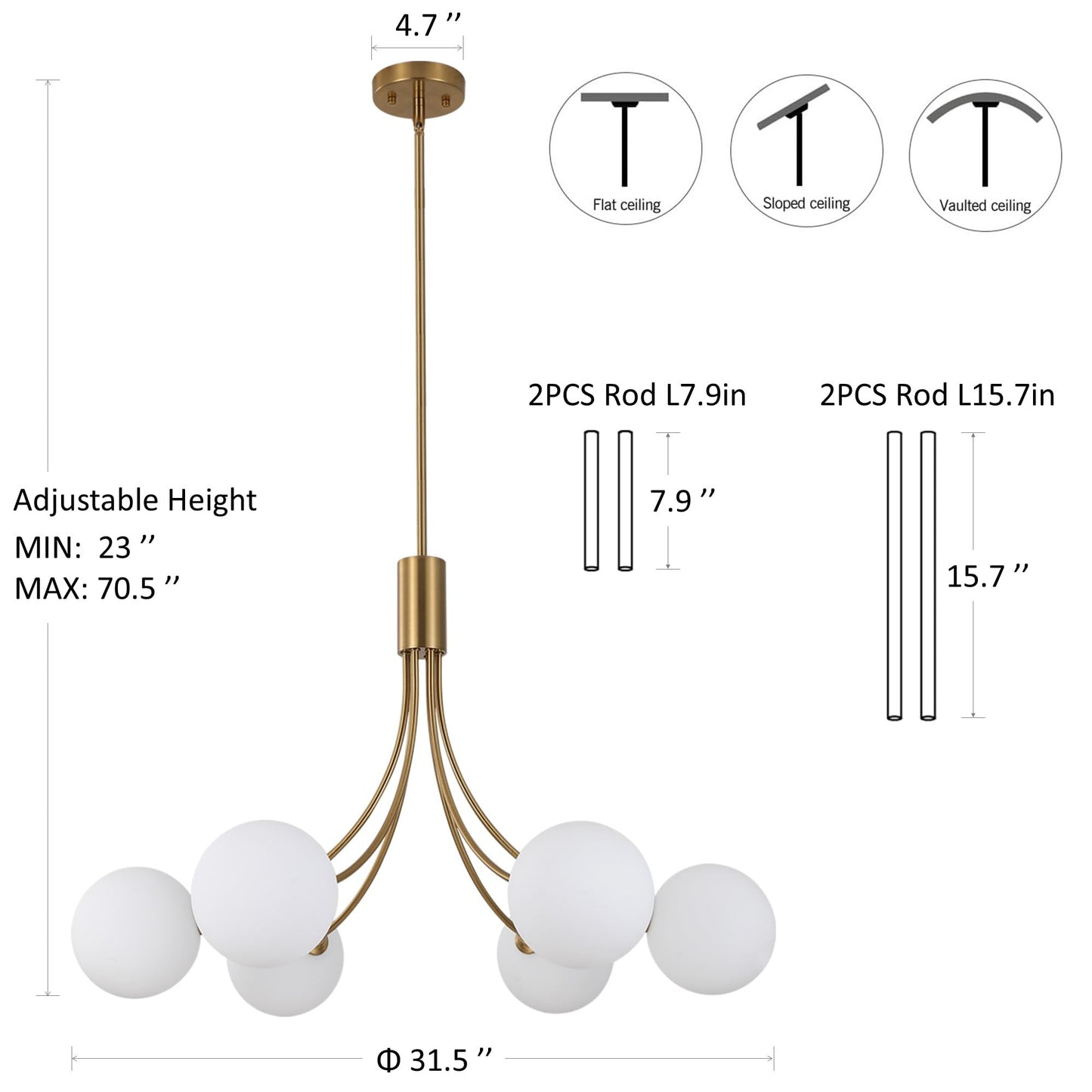 6 Light Brass Chandelier