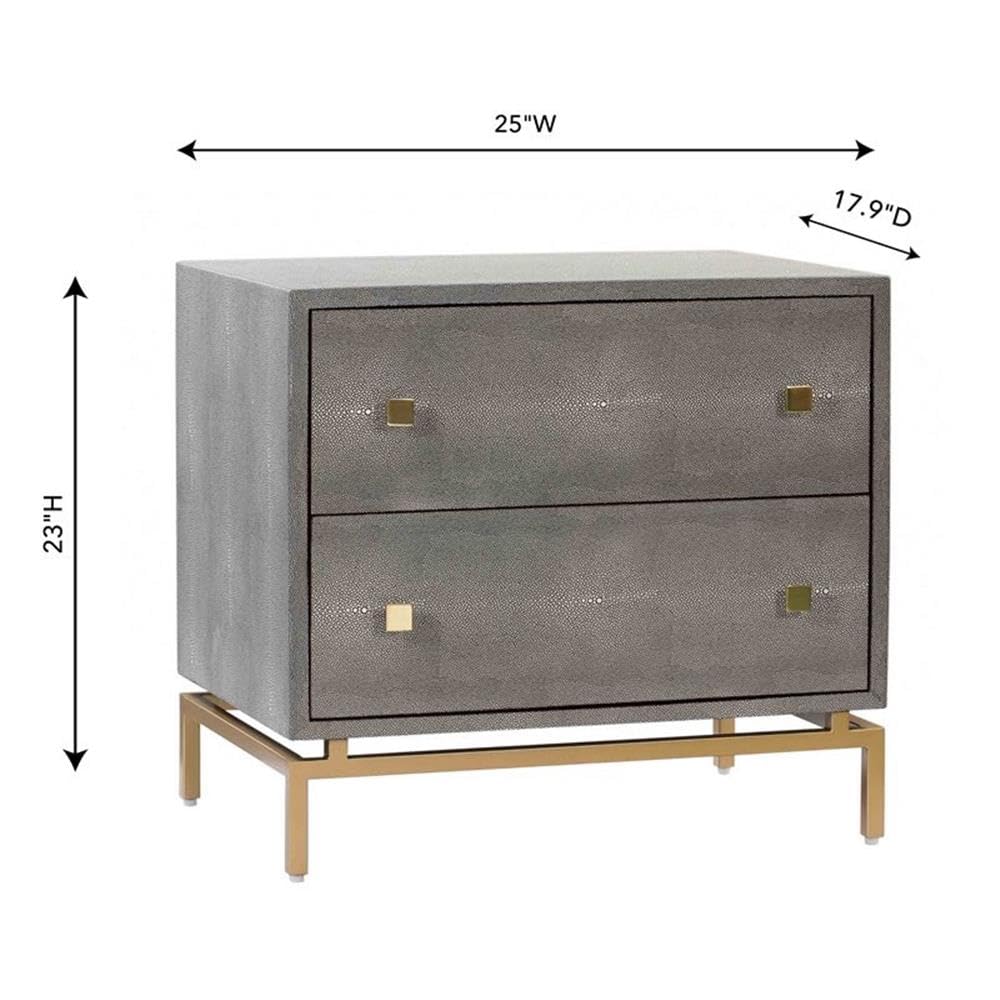 Faux Shagreen & Metal 2-Drawer Nightstand