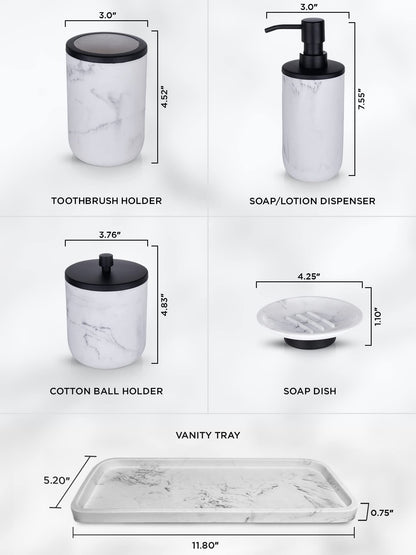 White & Matte Black Bathroom Accessory Set