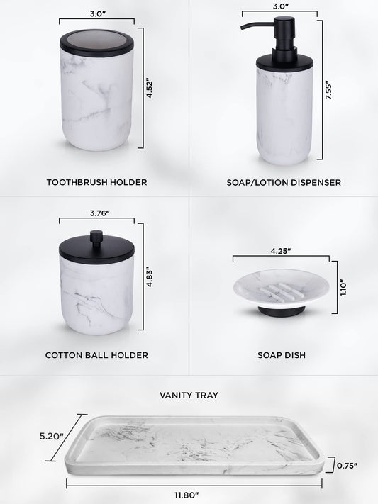 White & Matte Black Bathroom Accessory Set