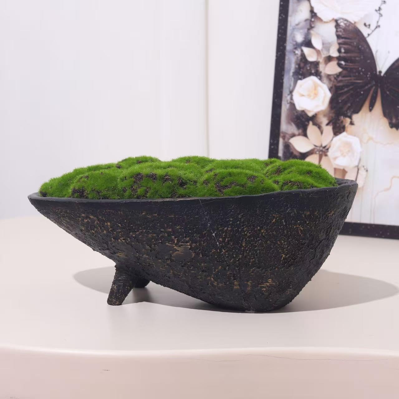 Decorative Sculptural Bowl with Artificial Moss