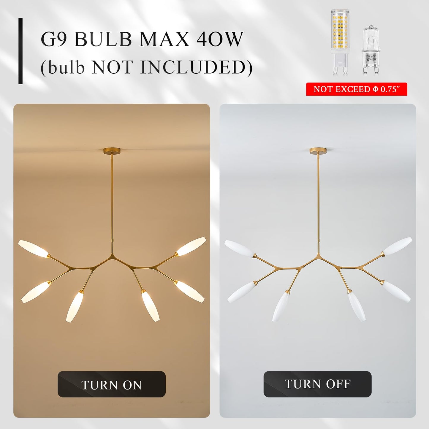 Sparklelf Modern 6-Light Chandelier Elegance Sputnik Chandeliers for Dining Room L50’’ Large Glass Chandelier Adjustable Branch Pendant Light Fixture for Living Room Kitchen Bedroom