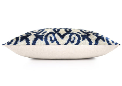 CANVELLO Handmade Navy Ikat Velvet Pillow – 16x24 Silk Accent Cushion