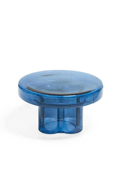 CAROCC Coffee Table, Round Glass Side Table for Living Room, Modern Small End Table with Tempered Glass Top (Grey Green, 14.96") (Blue, 21.65in*12.6in)