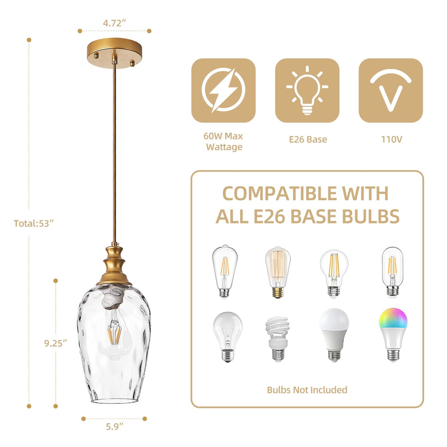 Hand-Blown Clear Glass & Brushed Brass Mini Pendant