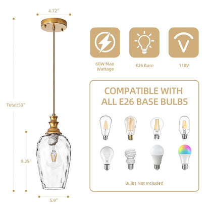 Hand-Blown Clear Glass & Brushed Brass Mini Pendant