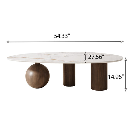 54" Coffee Table with Faux-Marble Top & Faux-Wood Metal Legs