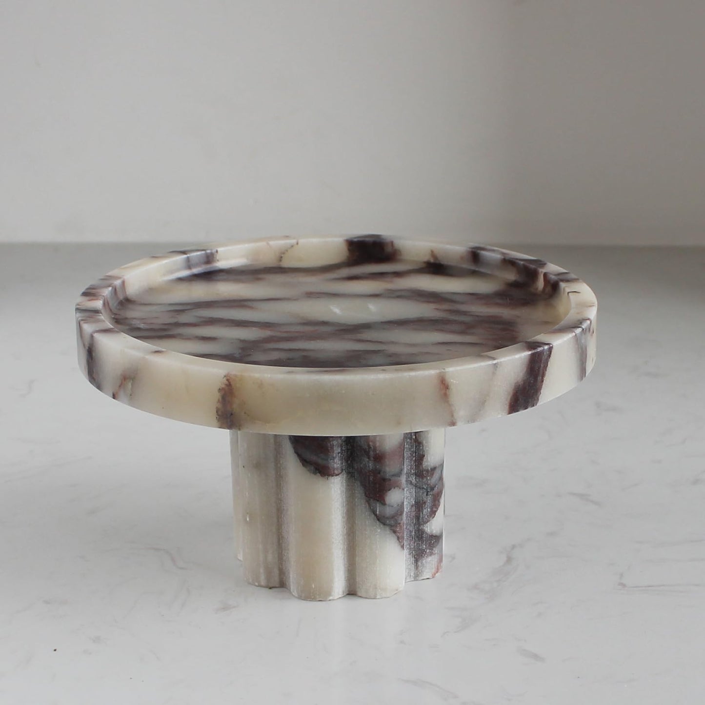 White & Purple Marble Decorative Round Pedestal Tray