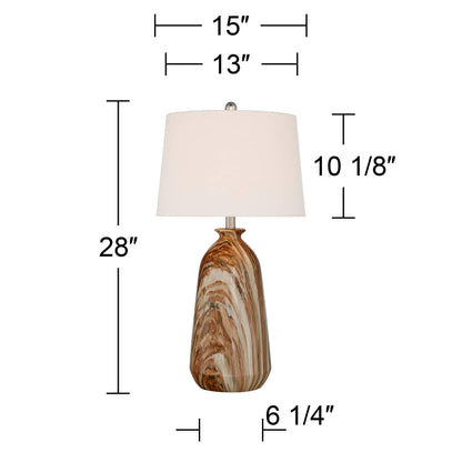 360 Lighting Carlton Modern Rustic Southwestern Table Lamps 28" Tall Set of 2 Swirling Brown Faux Marble White Tapered Drum Shades for Living Room Bedroom House Bedside Nightstand Home