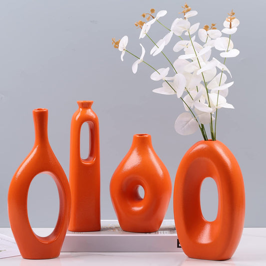 Orange Ceramic Vases, Set of 4