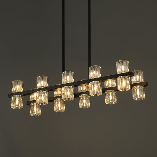20-Lights L32" Black Crystal Chandeliers for Dining Room Light Fixture